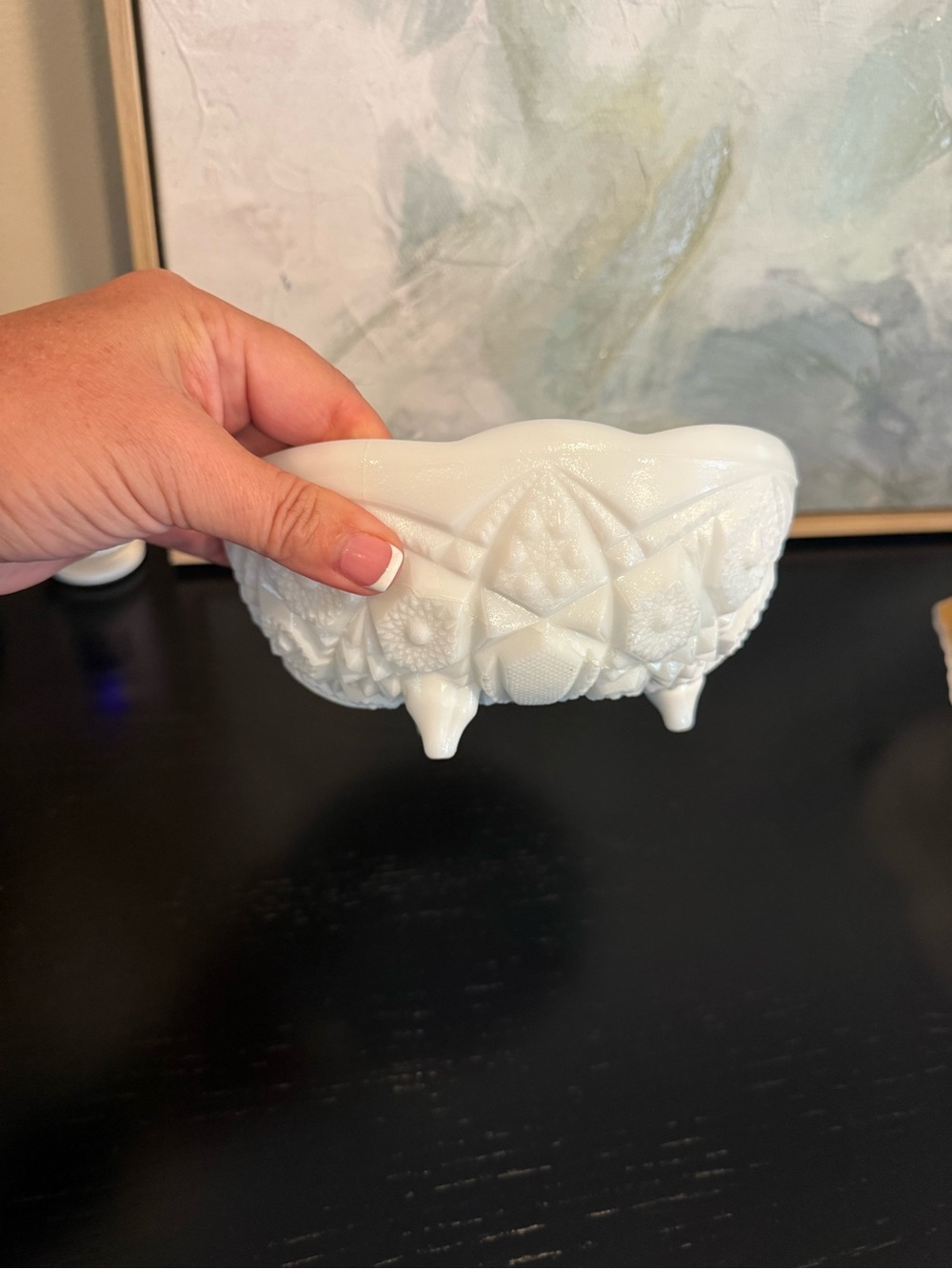 White Decorative Milk Glass Footed Bowl - Elegant Home Bath Accent